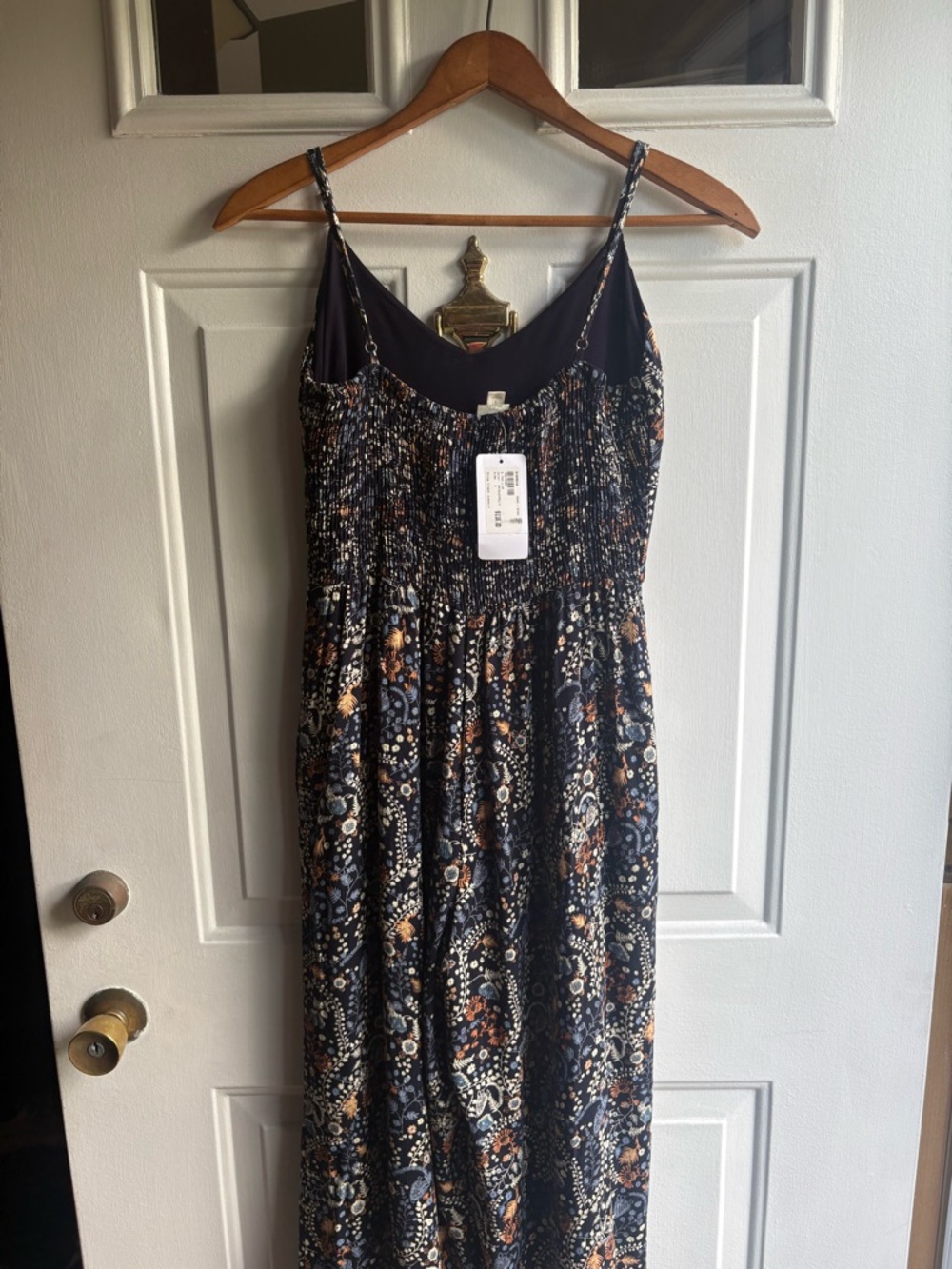Evereve Roan + Ryan Chloe V-Neck Jumpsuit in Navy, Rust and Cream Paisley Floral - Picture 2 of 6